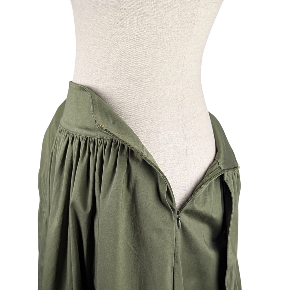 Toccin Sabine Tie Front Midi Skirt Stretch Cotton Pockets Olive S NWT - Picture 13 of 16